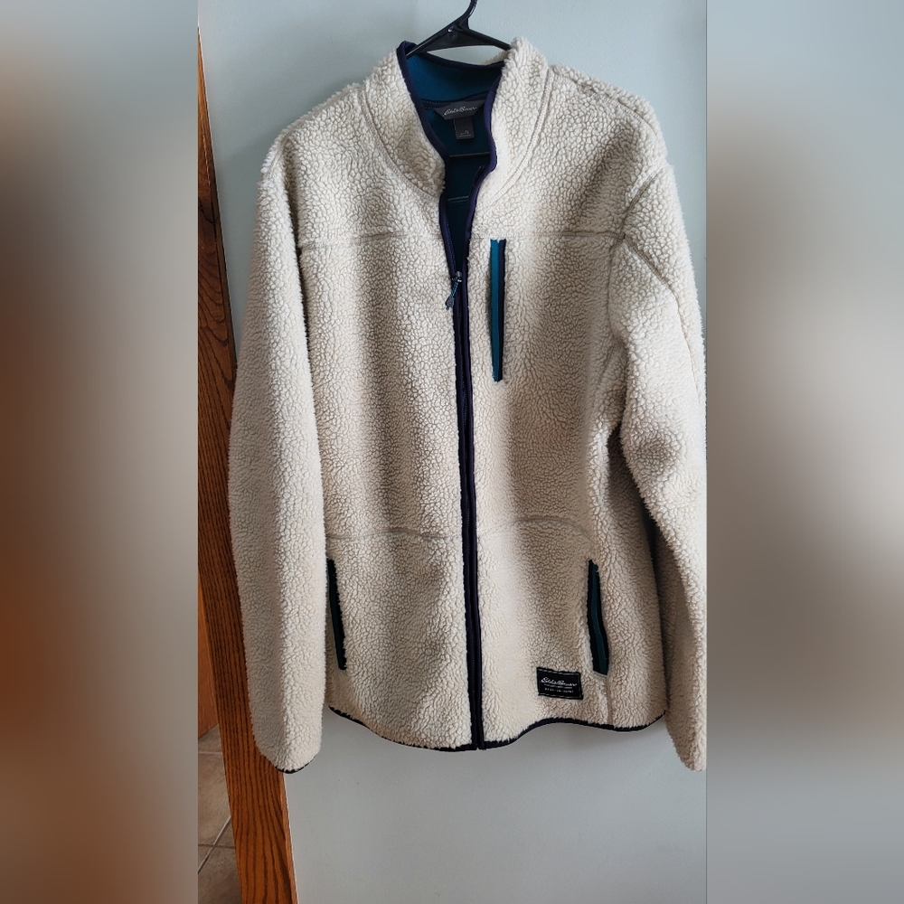 Eddie Bauer Womens Cream Zip-Up Fleece Coat Womens Large Tall